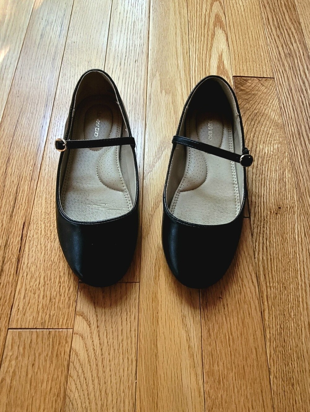 Girls' Black Mary Jane Flats with Strap-size 2
